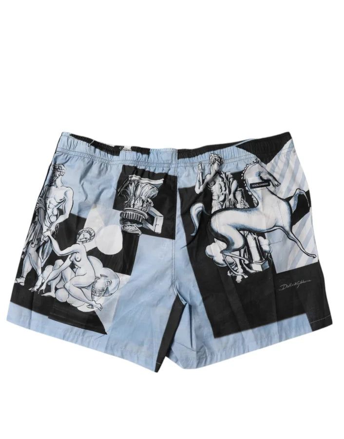 Dolce &amp; Gabbana Blue Statue Print Cotton Mens Shorts