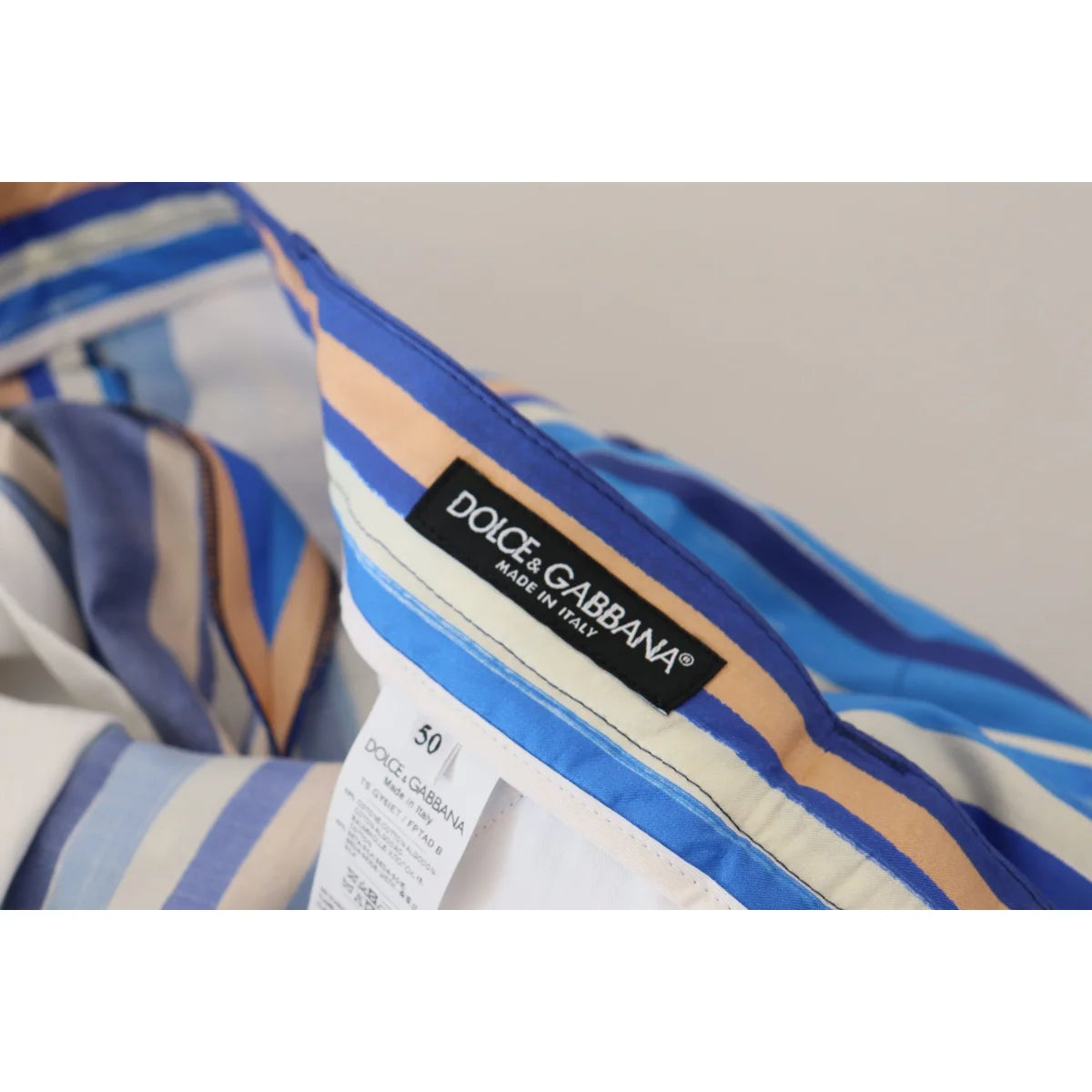 Dolce & Gabbana Blue Striped Silk Cotton Slim Trousers Pants