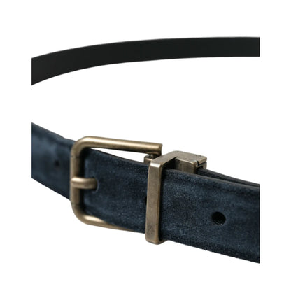 Dolce & Gabbana Blue Suede Leather Gold Metal Buckle Belt