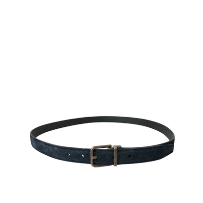 Dolce & Gabbana Blue Suede Leather Gold Metal Buckle Belt