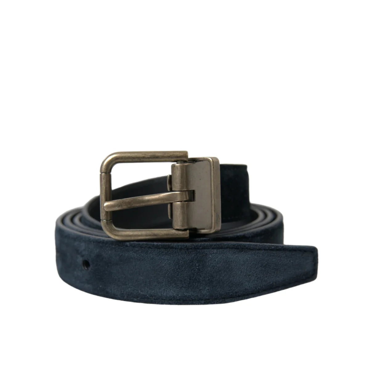 Dolce & Gabbana Blue Suede Leather Gold Metal Buckle Belt