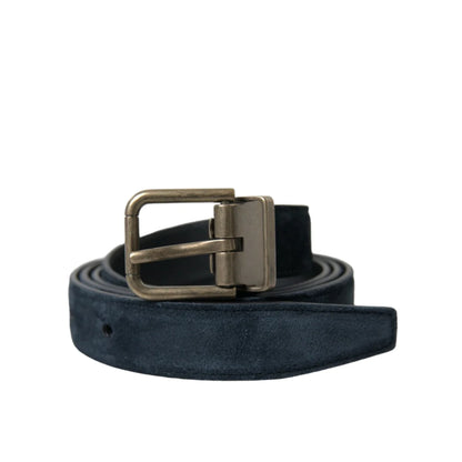 Dolce & Gabbana Blue Suede Leather Gold Metal Buckle Belt