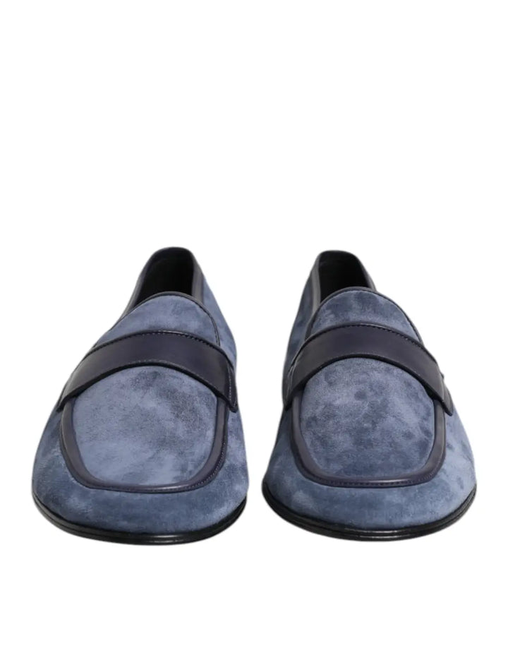 Dolce &amp; Gabbana Blue Suede Leather Loafers Moccasin Shoes