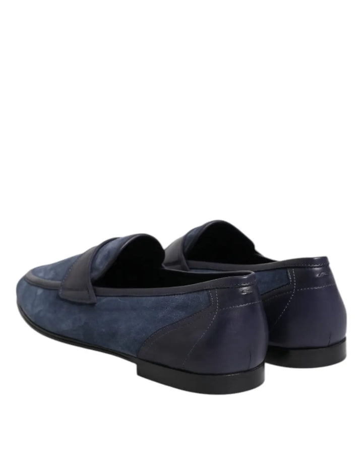 Dolce &amp; Gabbana Blue Suede Leather Loafers Moccasin Shoes