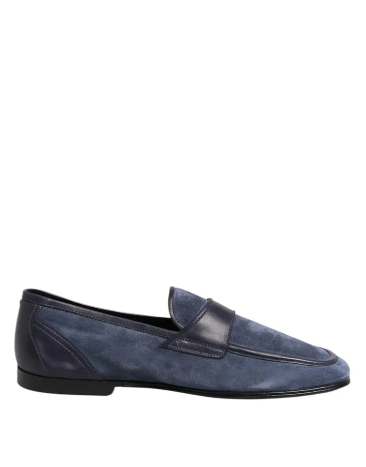 Dolce &amp; Gabbana Blue Suede Leather Loafers Moccasin Shoes