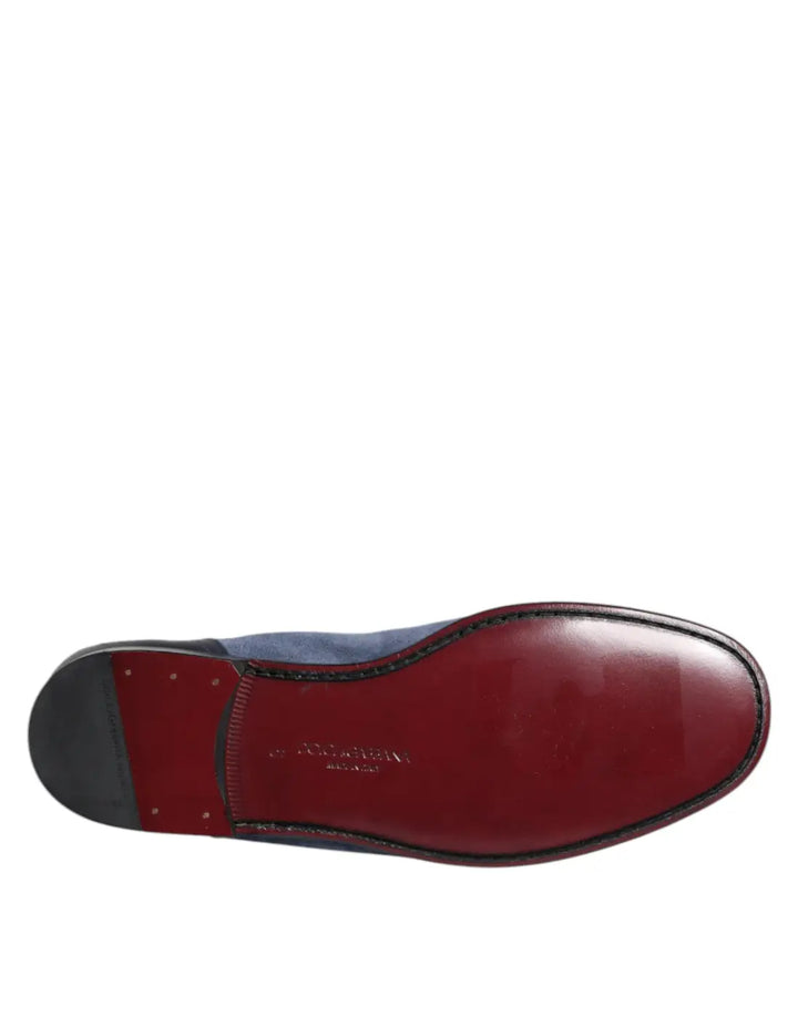 Dolce &amp; Gabbana Blue Suede Leather Loafers Moccasin Shoes
