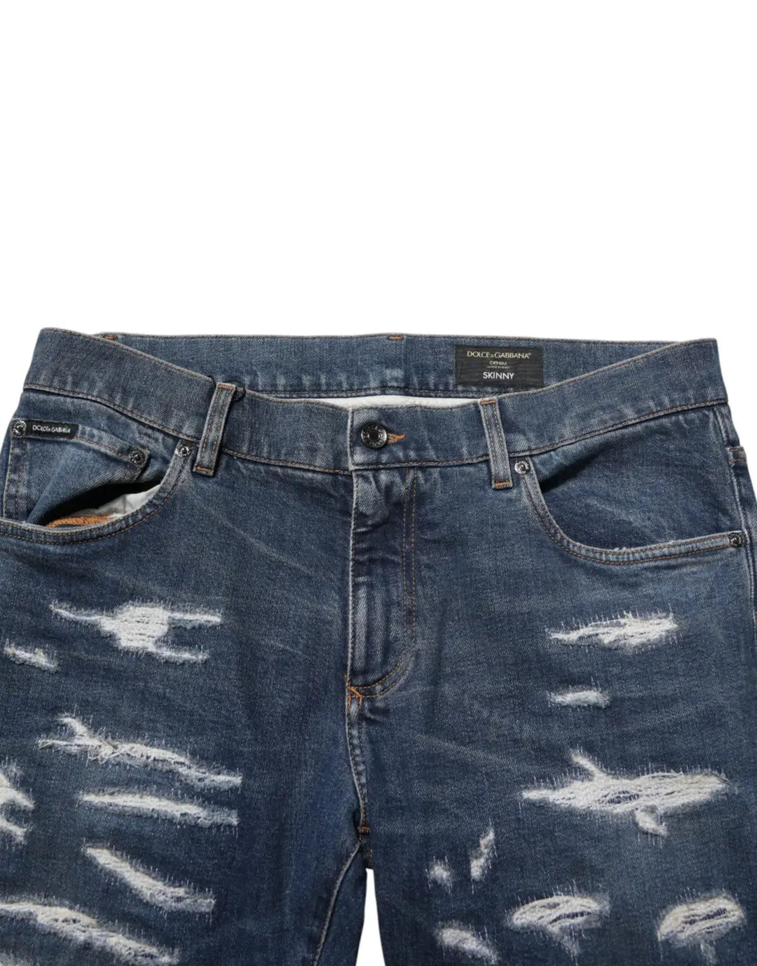 Dolce &amp; Gabbana Blue Tattered Cotton Skinny Men Denim Jeans