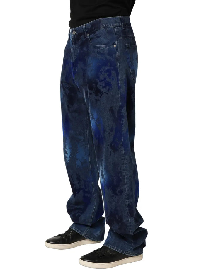 Dolce &amp; Gabbana Blue Tie Dye Cotton Men Straight Denim Jeans