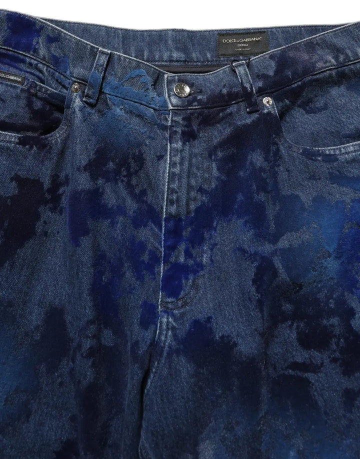 Dolce &amp; Gabbana Blue Tie Dye Cotton Men Straight Denim Jeans