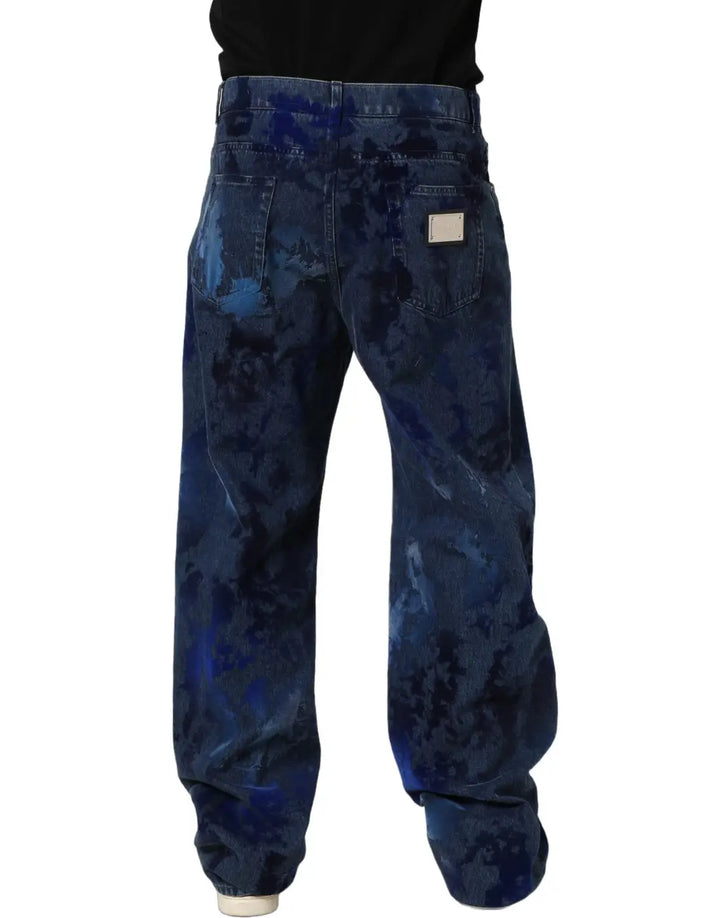 Dolce &amp; Gabbana Blue Tie Dye Cotton Men Straight Denim Jeans