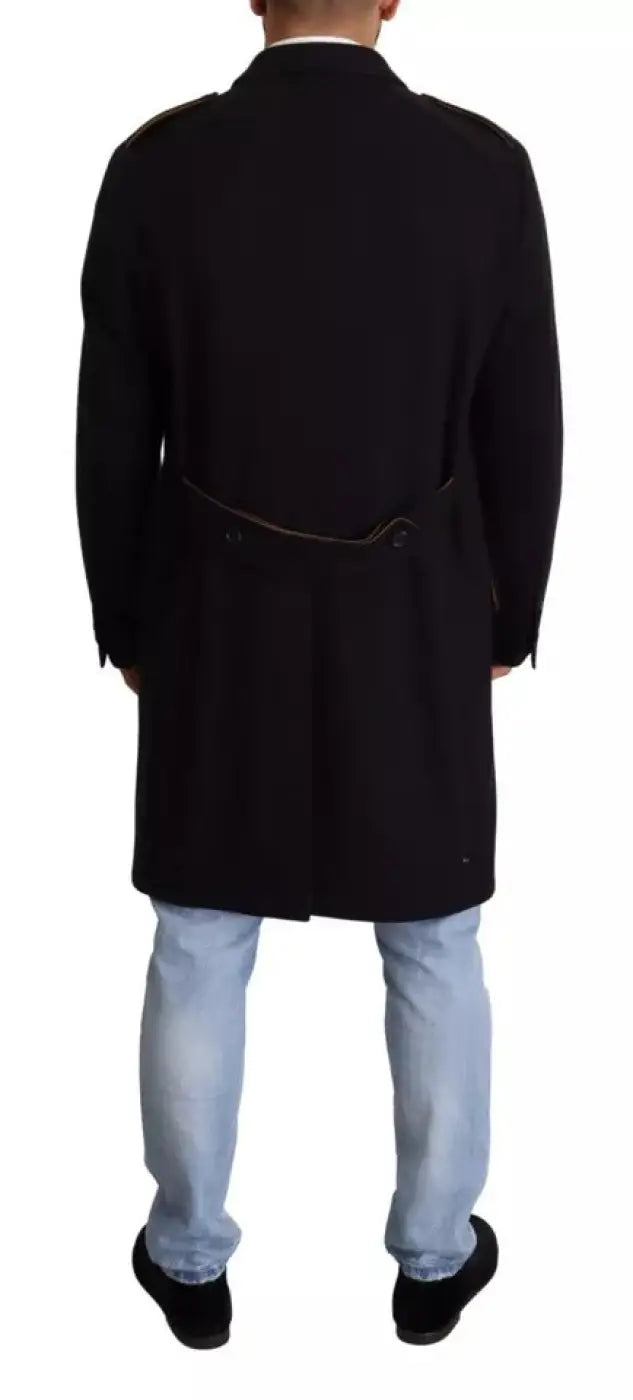 Dolce &amp; Gabbana Blue Trench Coat Long Wool Stretch Jacket