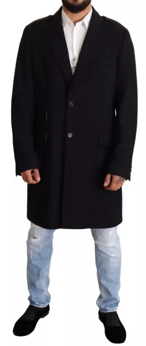 Dolce &amp; Gabbana Blue Trench Coat Long Wool Stretch Jacket