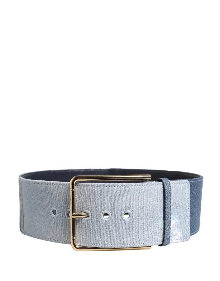 Dolce &amp; Gabbana Blue Two Tone Denim Gold Metal Buckle Belt