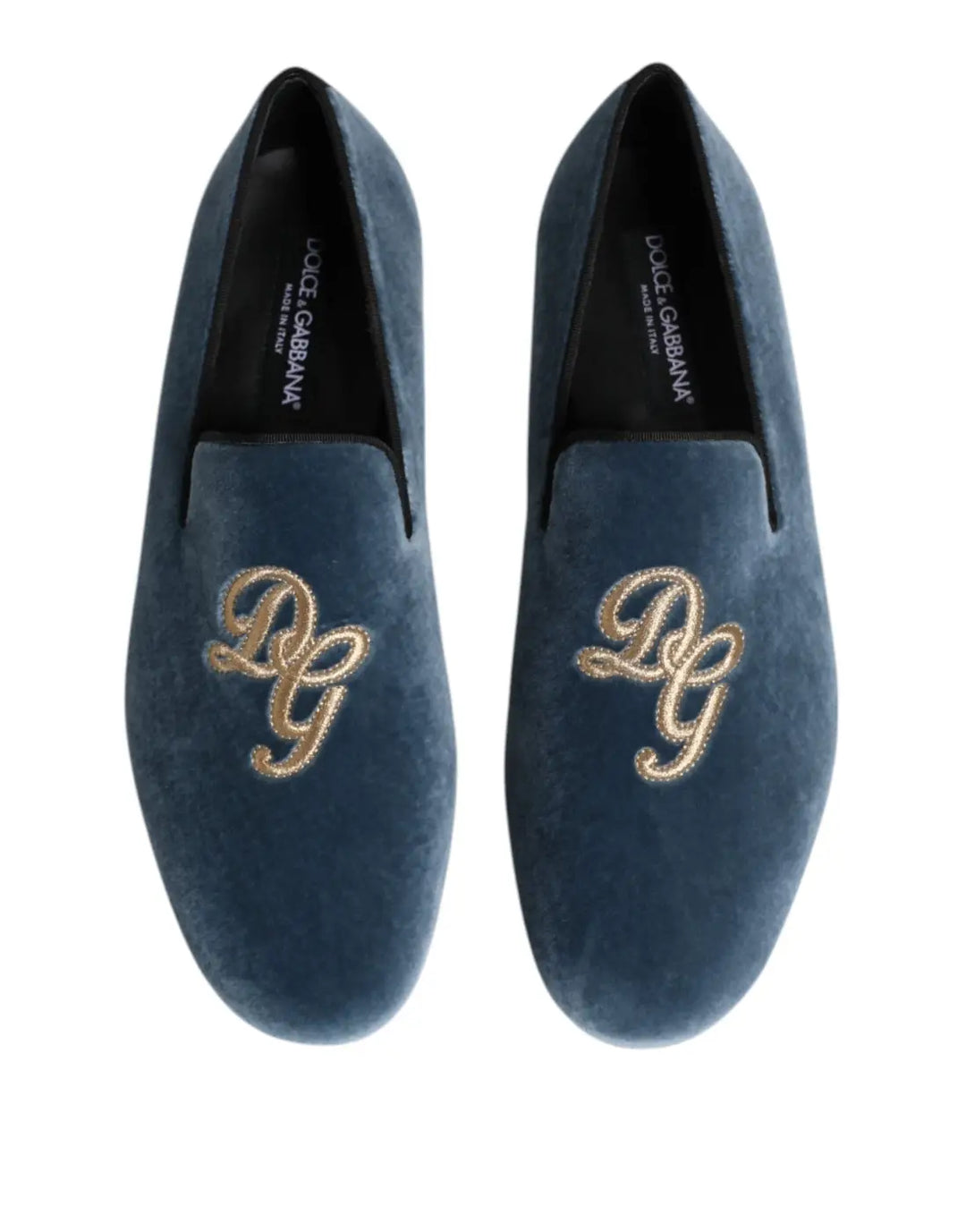 Dolce &amp; Gabbana Blue Velvet DG Logo Loafers Formal Shoes