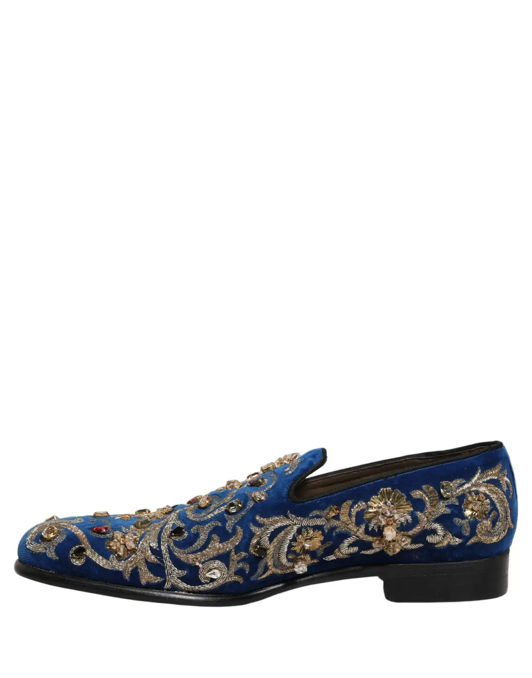Dolce &amp; Gabbana Blue Velvet Embellished Dress Loafers Shoes
