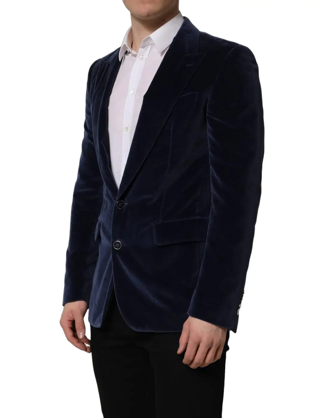 Dolce &amp; Gabbana Blue Velvet Single Breasted Blazer Jacket