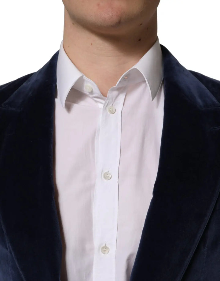 Dolce &amp; Gabbana Blue Velvet Single Breasted Blazer Jacket