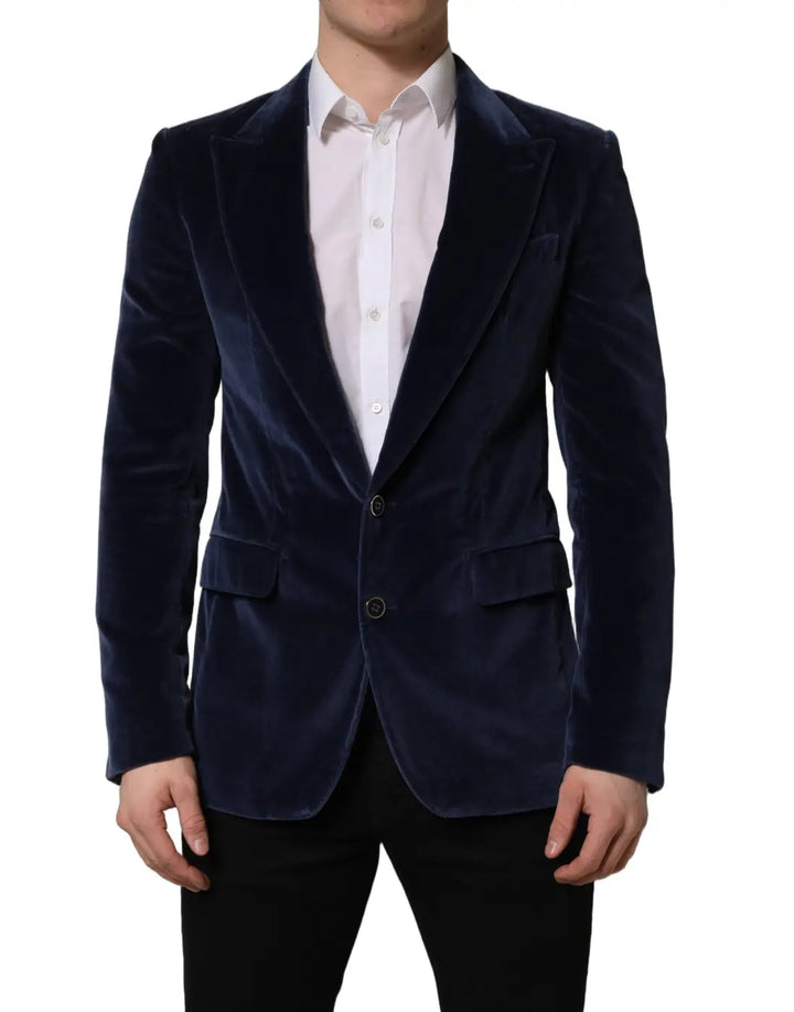 Dolce &amp; Gabbana Blue Velvet Single Breasted Blazer Jacket