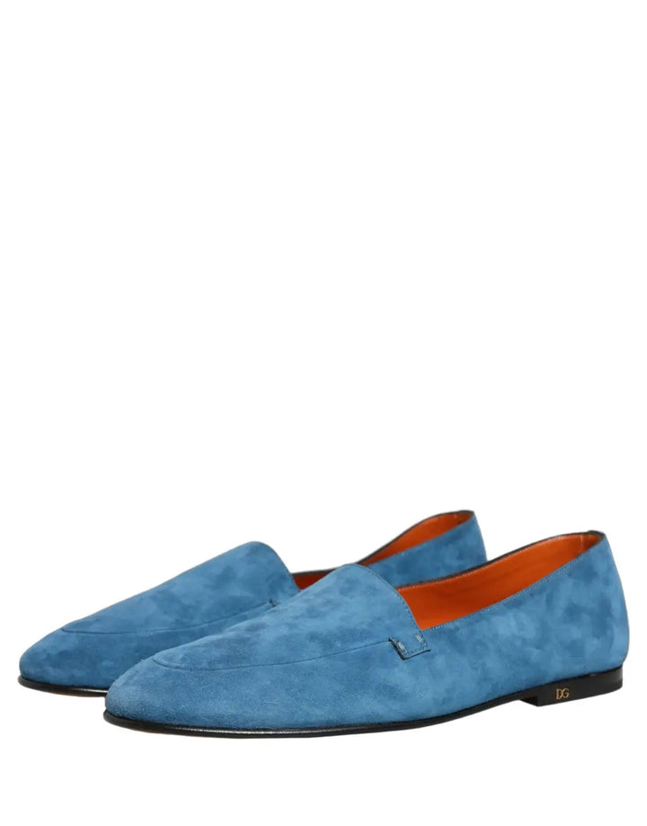 Dolce &amp; Gabbana Blue Velvet Slip On Men Flats Loafers Shoes