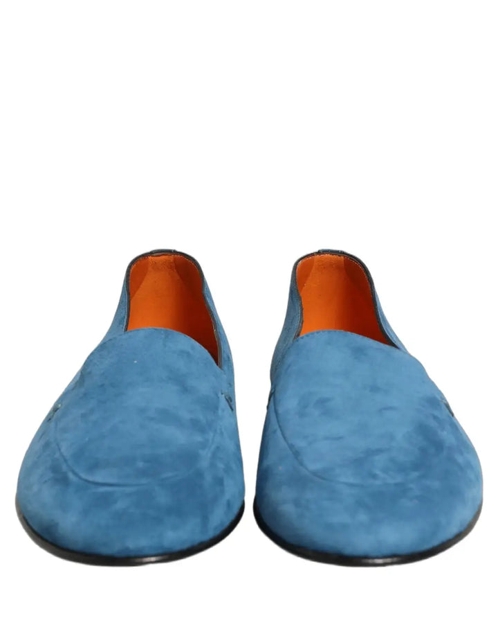 Dolce &amp; Gabbana Blue Velvet Slip On Men Flats Loafers Shoes