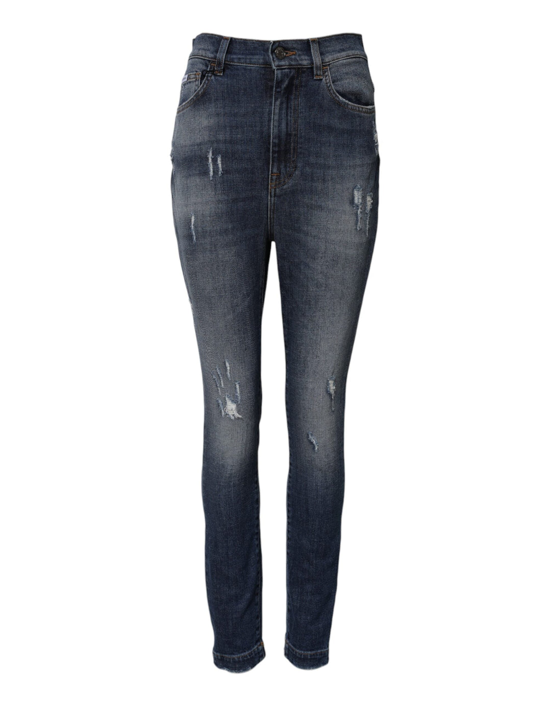 Dolce &amp; Gabbana Blue Washed Cotton High Waisted Denim Jeans