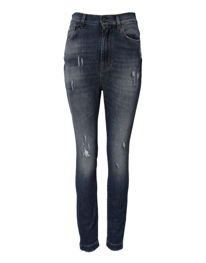 Dolce &amp; Gabbana Blue Washed Cotton High Waisted Denim Jeans