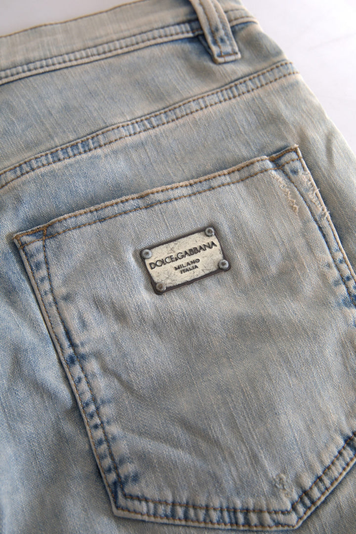 Dolce &amp; Gabbana Blue Washed Cotton Mid Waist Skinny Jeans