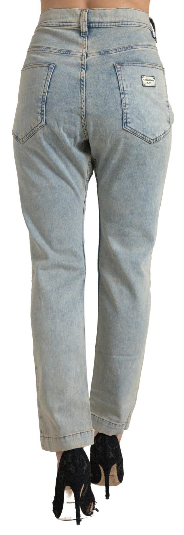 Dolce &amp; Gabbana Blue Washed Cotton Mid Waist Skinny Jeans