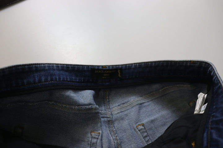 Dolce &amp; Gabbana Blue Washed Cotton Skinny Low Waist Denim Jeans