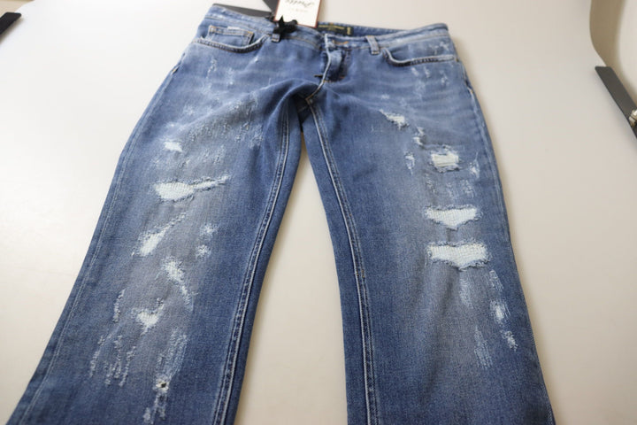 Dolce &amp; Gabbana Blue Washed Cotton Skinny Low Waist Denim Jeans