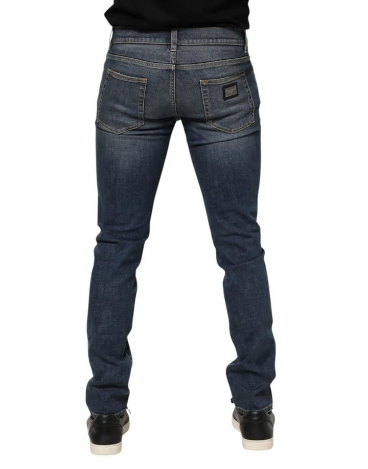 Dolce &amp; Gabbana Blue Washed Cotton Skinny Men Denim Jeans