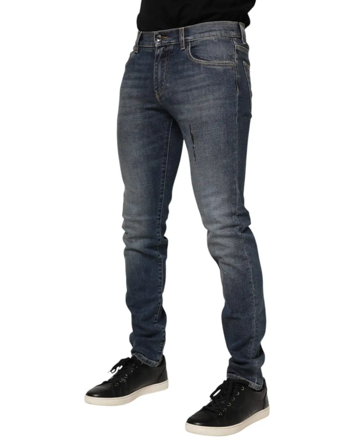 Dolce &amp; Gabbana Blue Washed Cotton Skinny Men Denim Jeans
