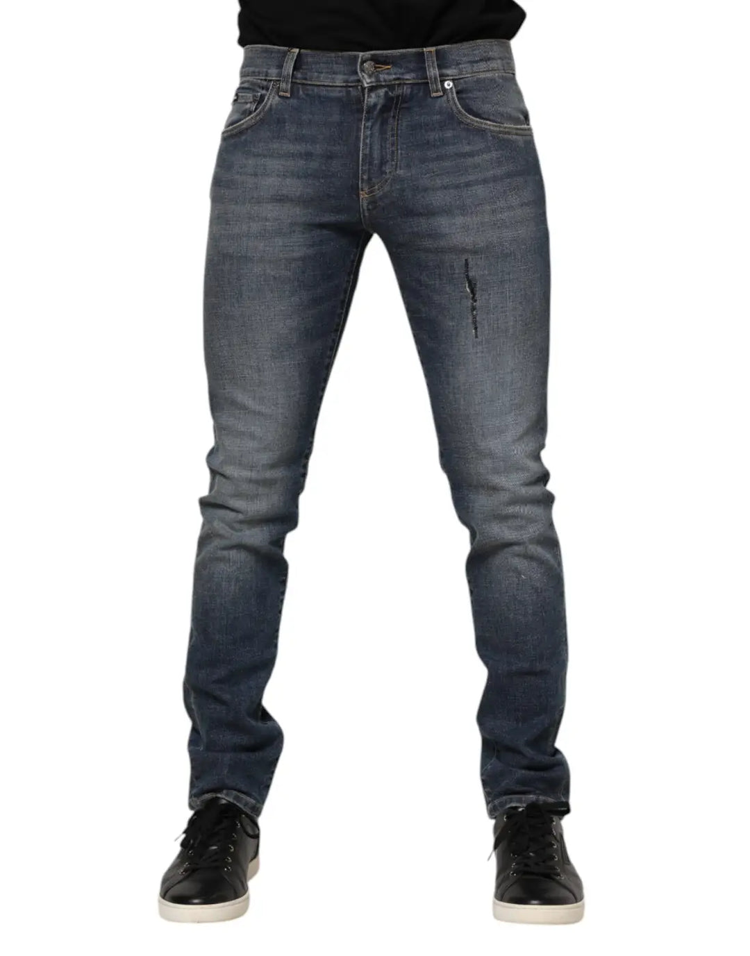 Dolce &amp; Gabbana Blue Washed Cotton Skinny Men Denim Jeans