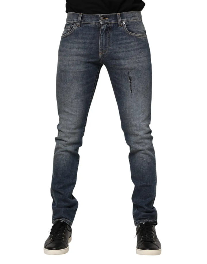 Dolce &amp; Gabbana Blue Washed Cotton Skinny Men Denim Jeans