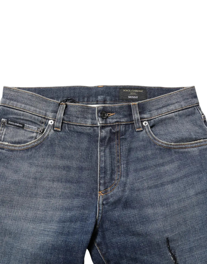Dolce &amp; Gabbana Blue Washed Cotton Skinny Men Denim Jeans