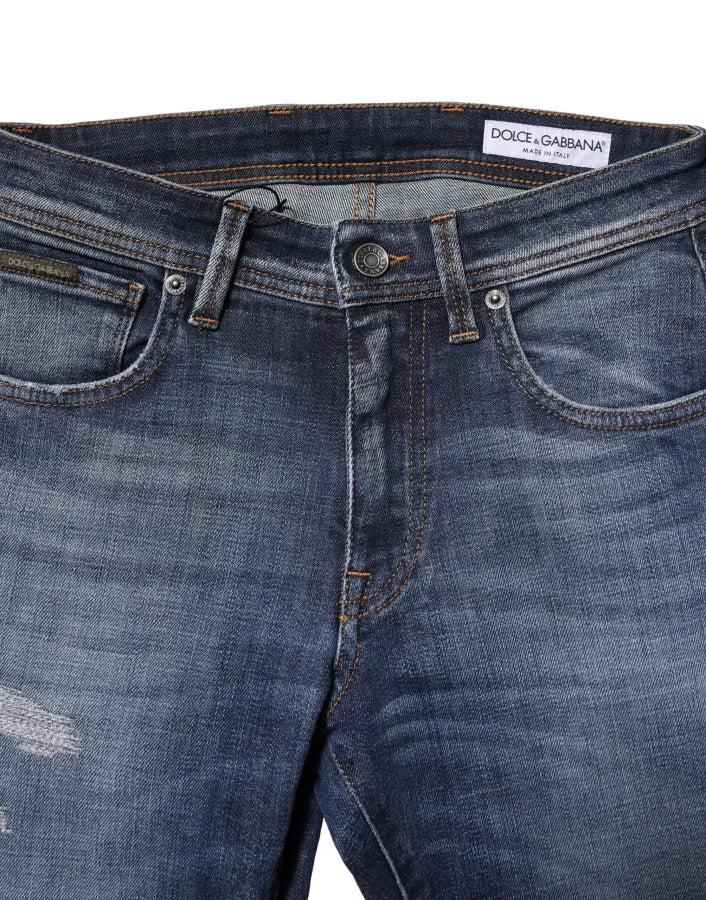 Dolce &amp; Gabbana Blue Washed Cotton Slim Fit Men Denim Jeans
