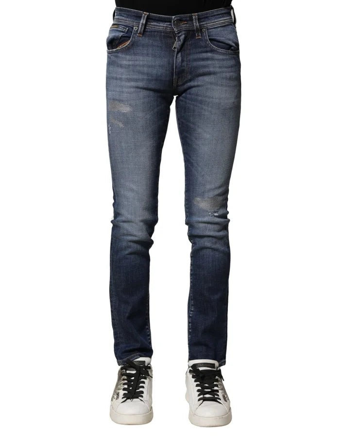 Dolce &amp; Gabbana Blue Washed Cotton Slim Fit Men Denim Jeans