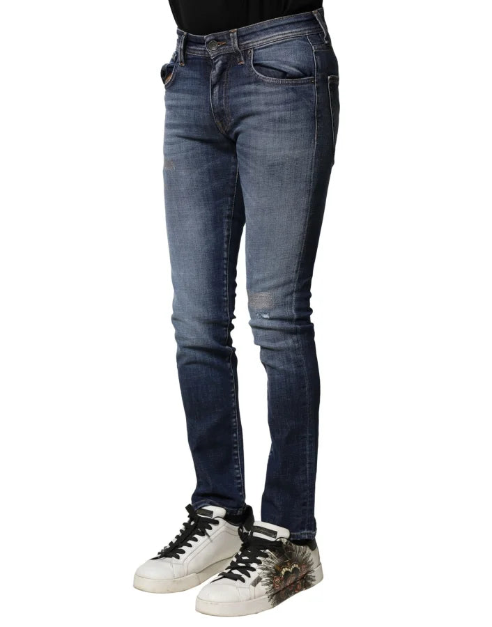 Dolce &amp; Gabbana Blue Washed Cotton Slim Fit Men Denim Jeans