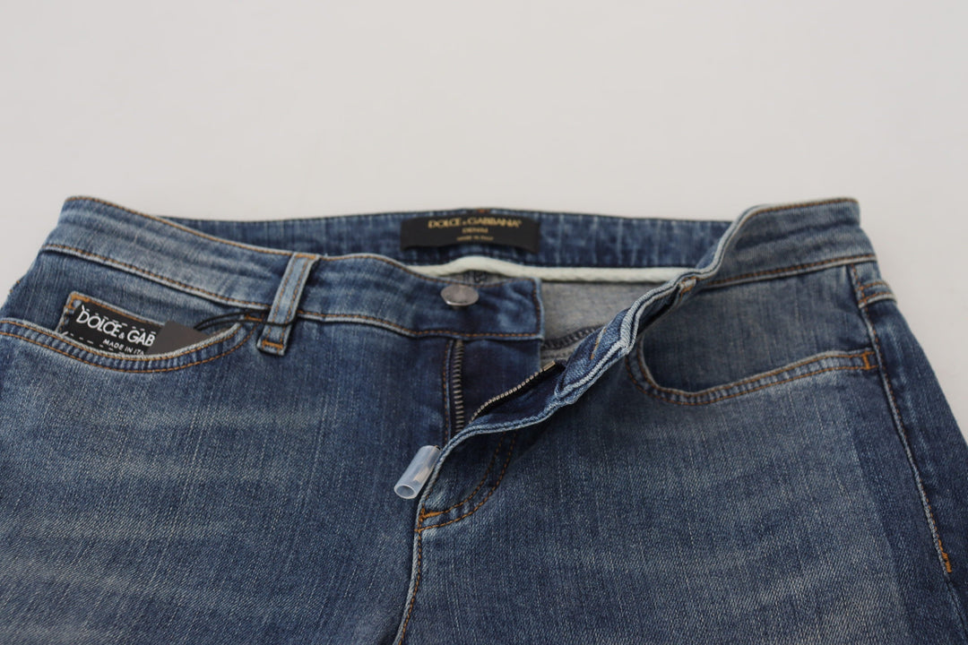 Dolce &amp; Gabbana Blue Washed Cotton Tattered Denim Jeans