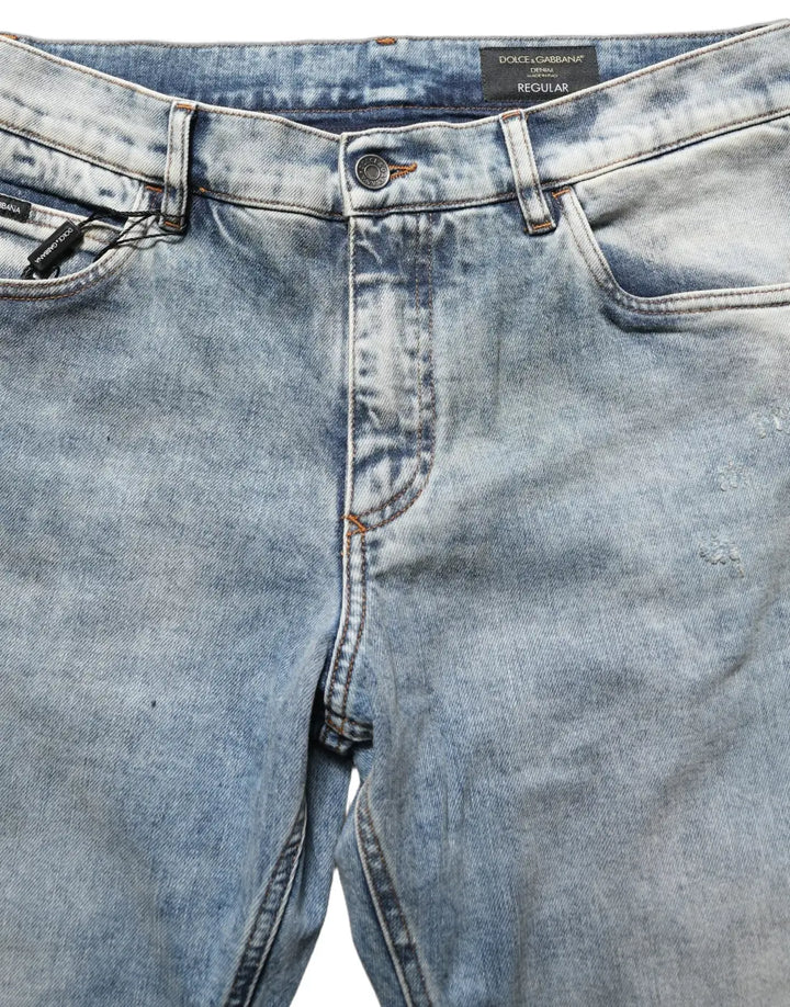 Dolce &amp; Gabbana Blue Washed Mid Waist Straight Men Denim Jeans