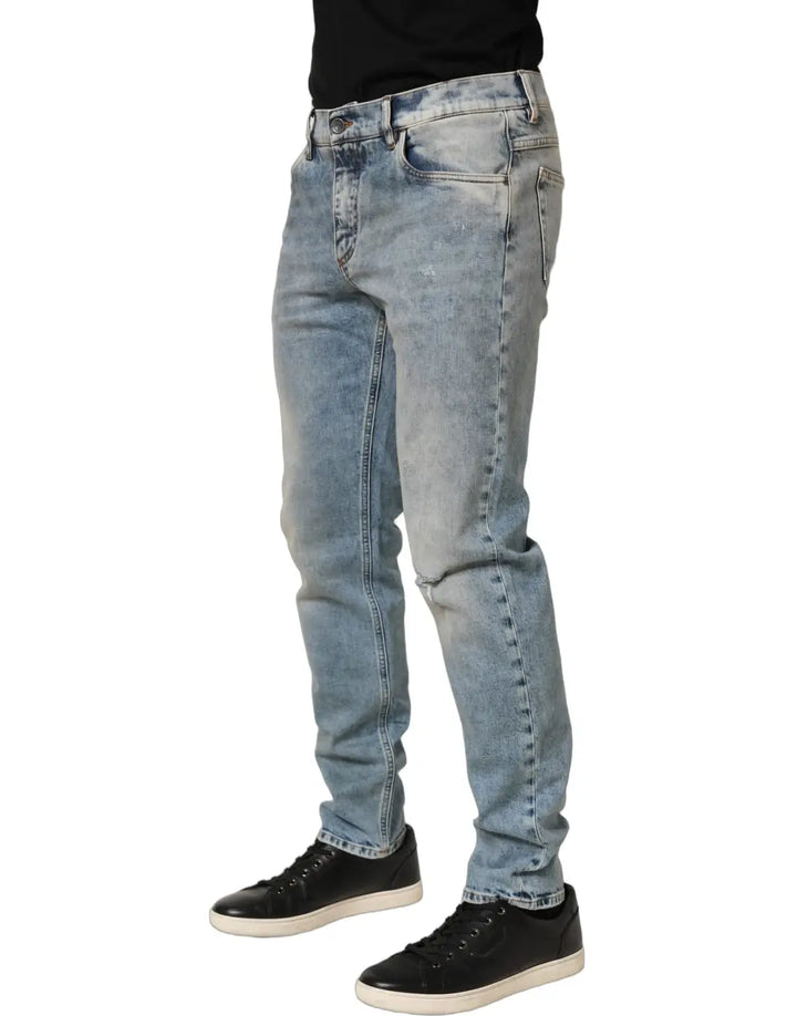 Dolce &amp; Gabbana Blue Washed Mid Waist Straight Men Denim Jeans