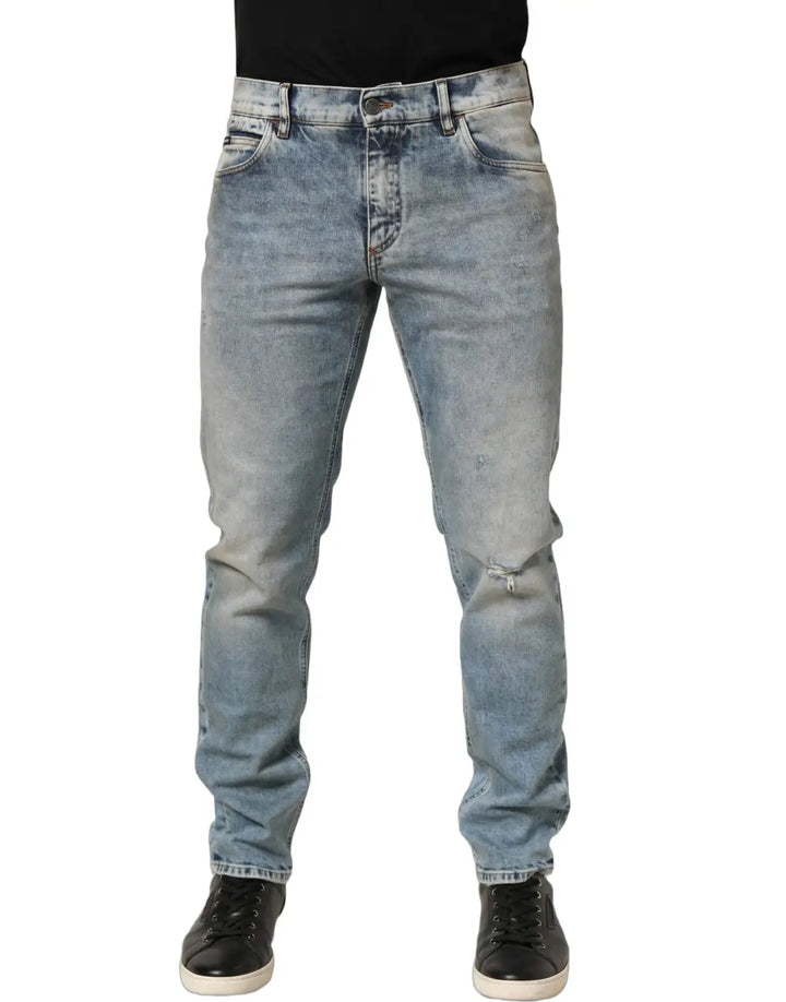 Dolce &amp; Gabbana Blue Washed Mid Waist Straight Men Denim Jeans