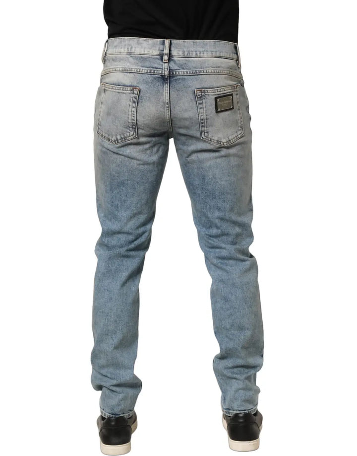 Dolce &amp; Gabbana Blue Washed Mid Waist Straight Men Denim Jeans