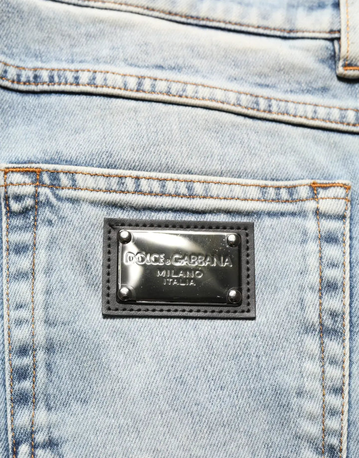 Dolce &amp; Gabbana Blue Washed Mid Waist Straight Men Denim Jeans