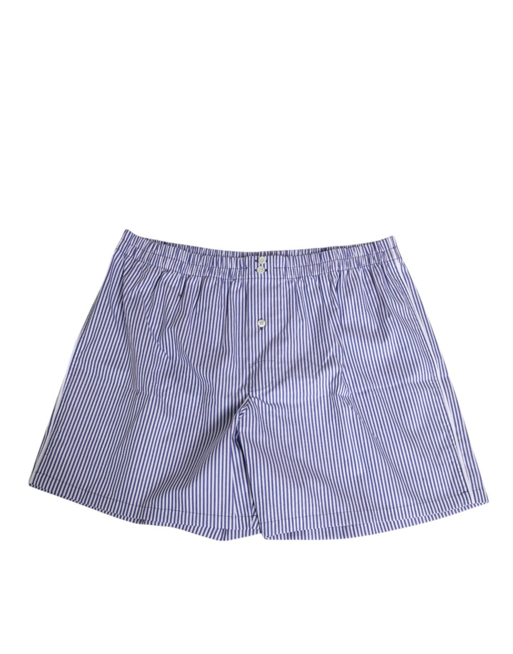 Dolce &amp; Gabbana Blue White Cotton Striped Button Fly Shorts Swimwear