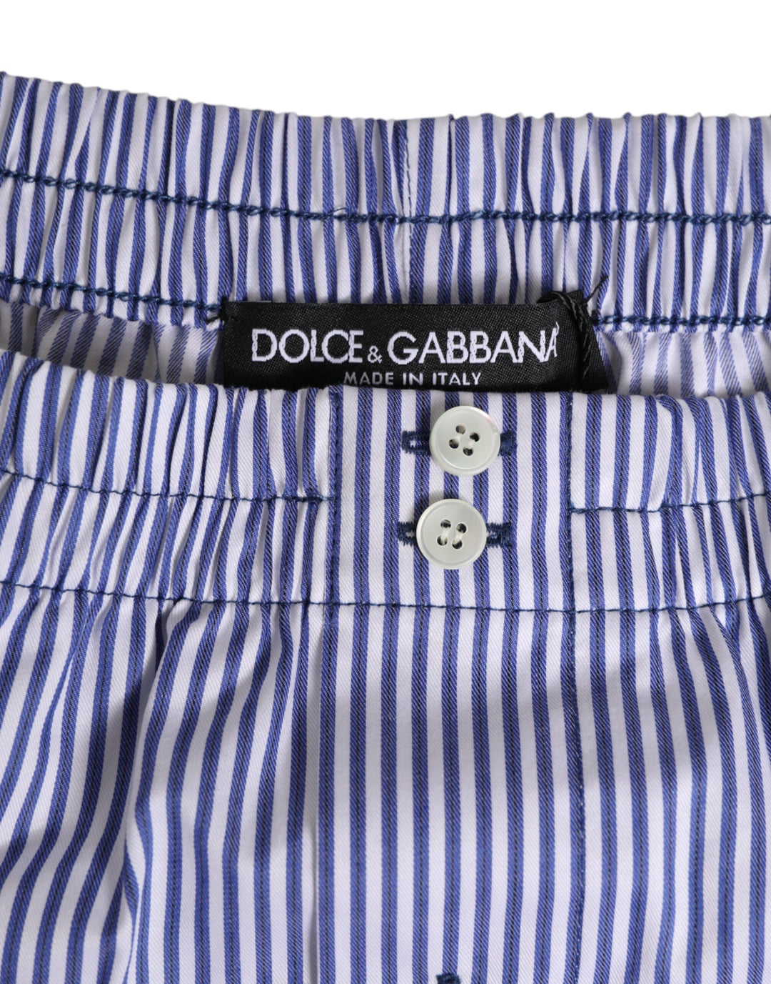 Dolce &amp; Gabbana Blue White Cotton Striped Button Fly Shorts Swimwear