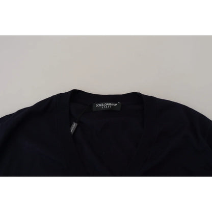 Dolce & Gabbana Blue Wool STAFF Down Cardigan Sweater