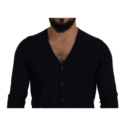 Dolce & Gabbana Blue Wool STAFF Down Cardigan Sweater