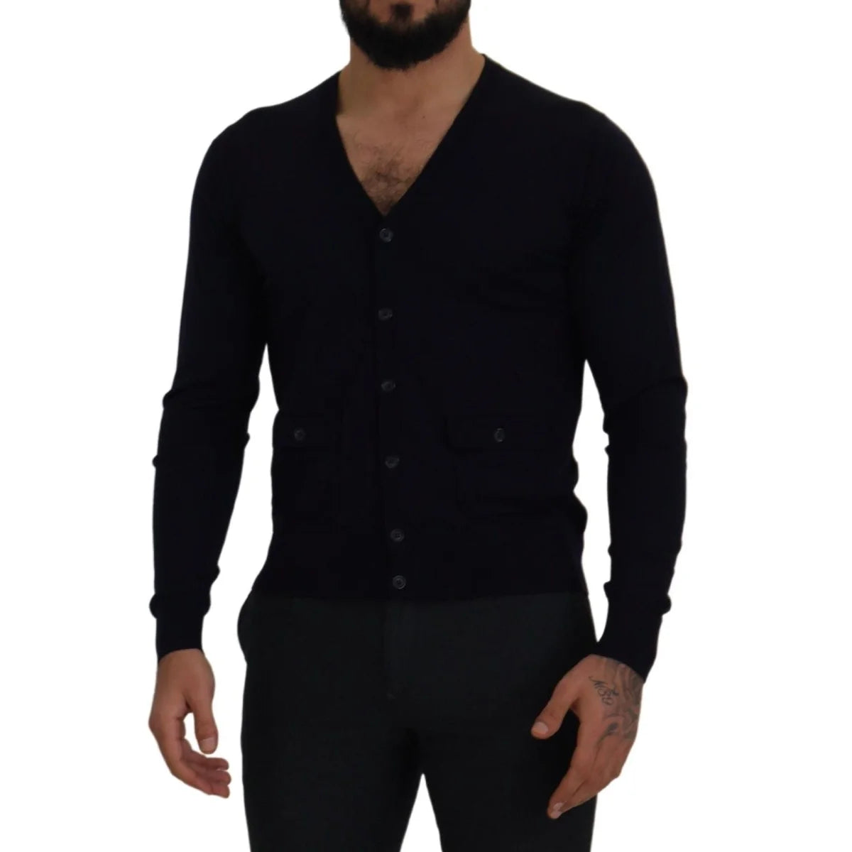 Dolce & Gabbana Blue Wool STAFF Down Cardigan Sweater