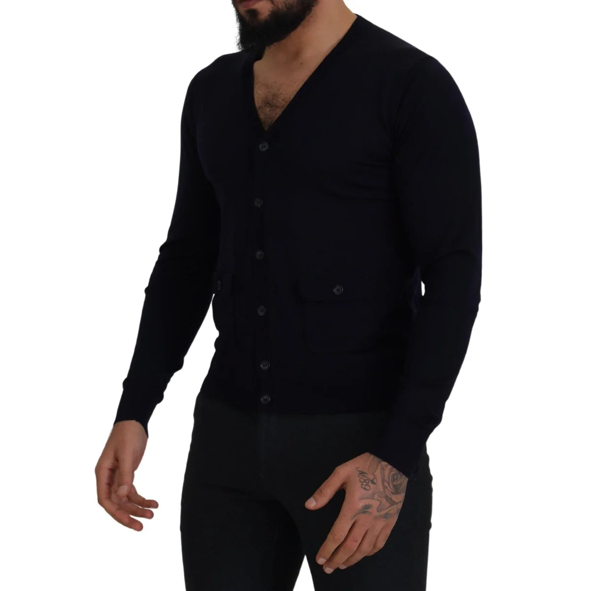 Dolce & Gabbana Blue Wool STAFF Down Cardigan Sweater